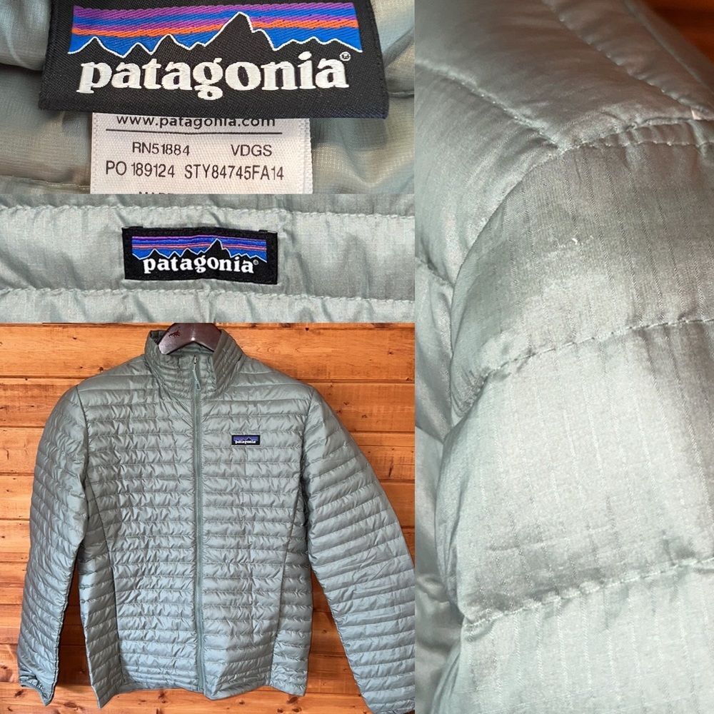 Patagonia Men's XS Green Ultralight Down Shirt Full Zip Puffer Jacket Pullover
